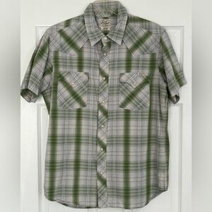 Gray and Green Western Style Short Sleeve Button Down